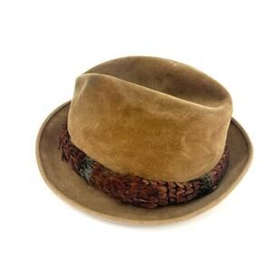 Vintage Royal Coachman by Dobbs Velvet Fedora Hat Feather‎ Band Steampunk Boho